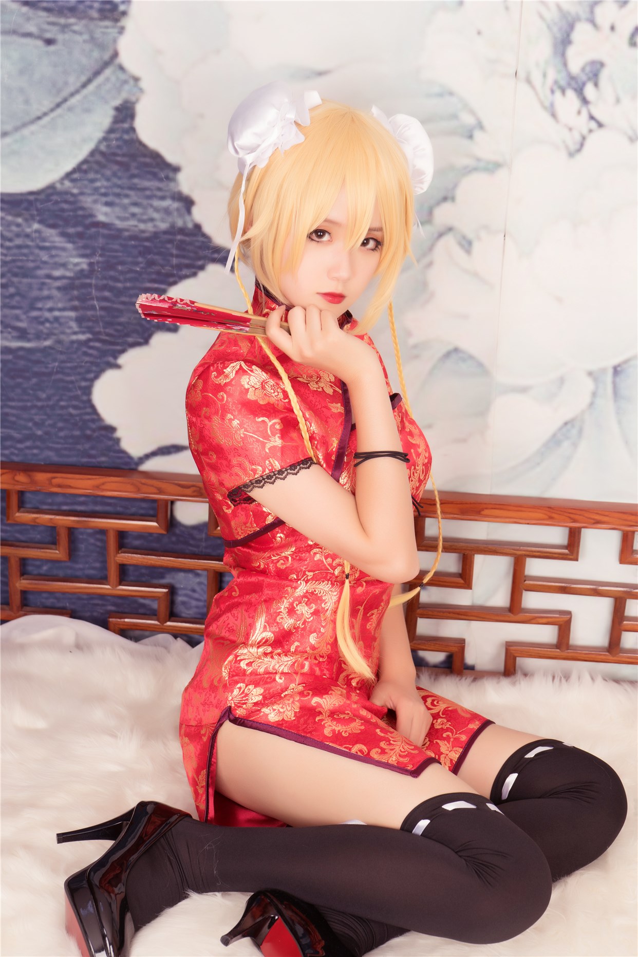 Rabbit playing with red cheongsam(12)